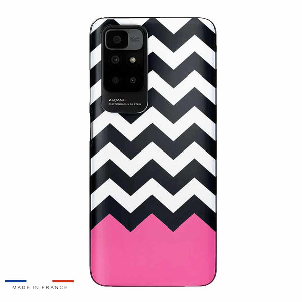Coque Xiaomi Redmi 10 Chevrons Colorés Rose et Noir