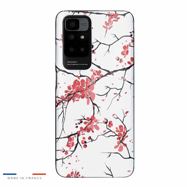 Coque Xiaomi Redmi 10 fleurs de cerisier orientales blanches et rouges