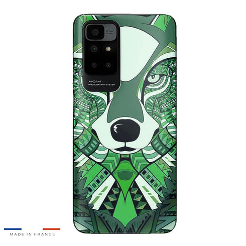 Coque Xiaomi Redmi 10 Loup Vert Azteque