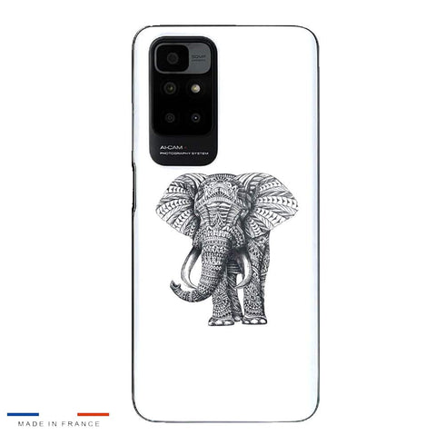 Coque Xiaomi Redmi 10 Noir dessin Blanc Elephant