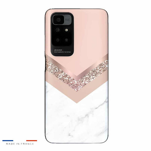 Coque Xiaomi Redmi 10 Triangle en or rose et marbre