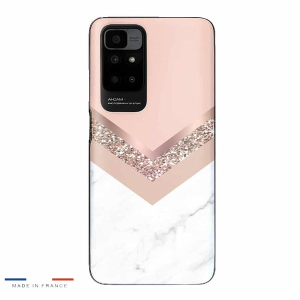 Coque Xiaomi Redmi 10 Triangle en or rose et marbre