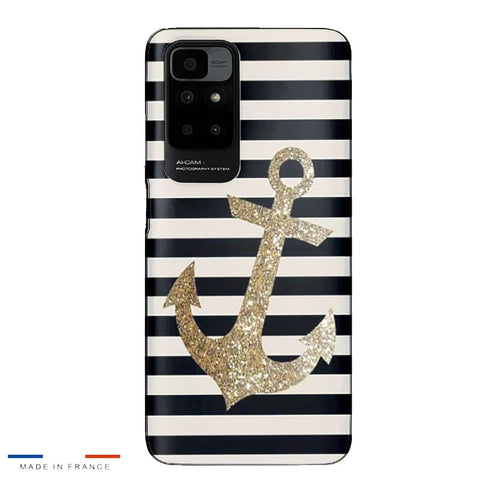 Coque Xiaomi Redmi 10 original Gold Glitter Anchor in black