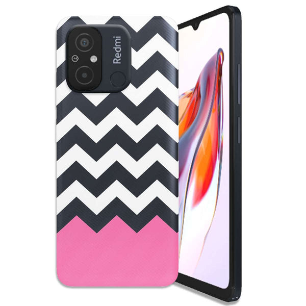 Coque Xiaomi Redmi 12C Chevrons Colorés Rose et Noir