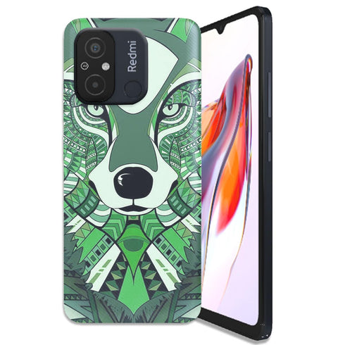 Coque Xiaomi Redmi 12C Loup Vert Azteque