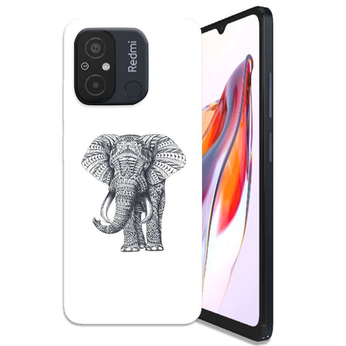 Coque Xiaomi Redmi 12C Noir dessin Blanc Elephant