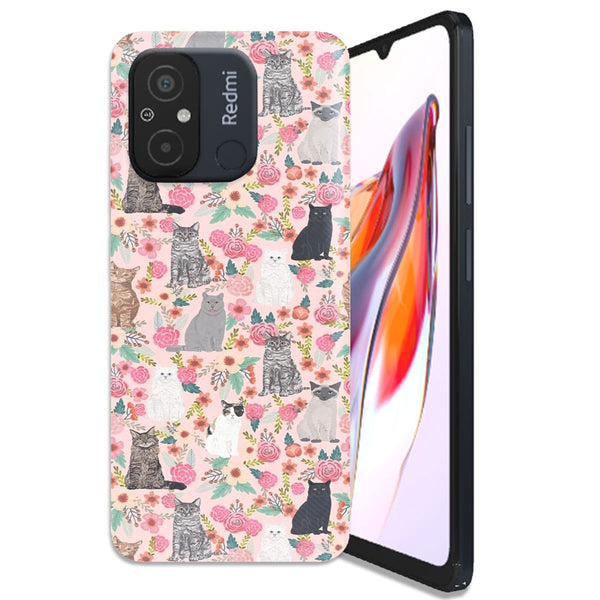 Coque Xiaomi Redmi 12C Races de chats mixtes florales