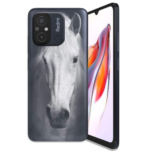 Coque Xiaomi Redmi 12C Tete de Cheval Noir et Blanc