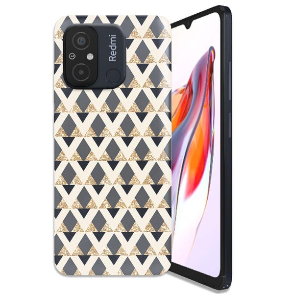 Coque Xiaomi Redmi 12C Glitter triangles in gold black and nude
