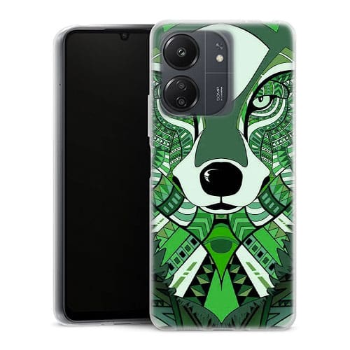 Coque Xiaomi Redmi 13C Loup Vert Azteque