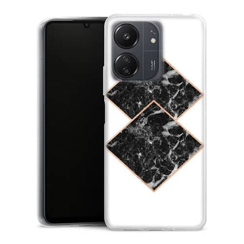 Coque Xiaomi Redmi 13C Marbre noir diamant or rose dore