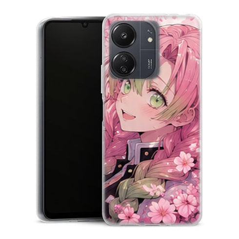 Coque Xiaomi Redmi 13C Mitsuri Kanroji Portrait Fleurs Roses Demon Slayer - MaCoquePerso
