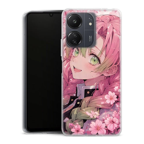 Coque Xiaomi Redmi 13C Mitsuri Kanroji Portrait Fleurs Roses Demon Slayer - MaCoquePerso