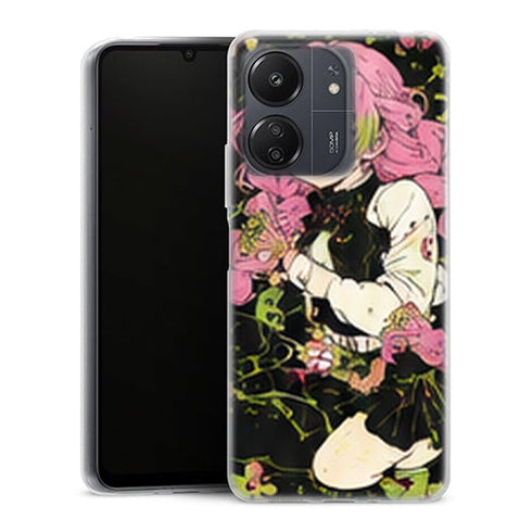 Coque Xiaomi Redmi 13C Mitsuri Kanroji Fond Fleurs Noir Demon Slayer - MaCoquePerso