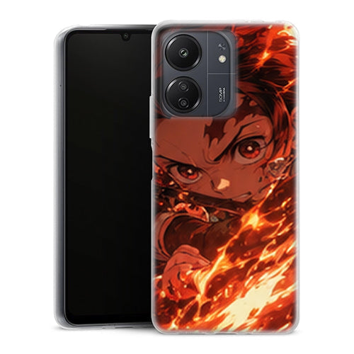 Coque Xiaomi Redmi 13C Tanjiro Kamado Regard Feu Flammes Demon Slayer - MaCoquePerso