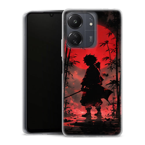 Coque Xiaomi Redmi 13C Tanjiro Kamado Silhouette Soleil Rouge Demon Slayer - MaCoquePerso