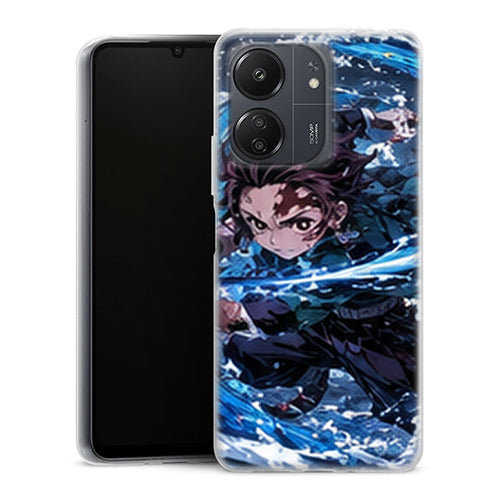 Coque Xiaomi Redmi 13C Tanjiro Kamado Attaque Vague Bleue Demon Slayer - MaCoquePerso