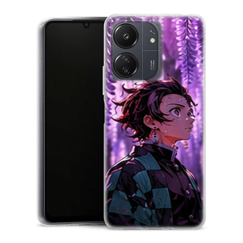 Coque Xiaomi Redmi 13C Tanjiro Kamado Profil Glycines Violettes Demon Slayer - MaCoquePerso