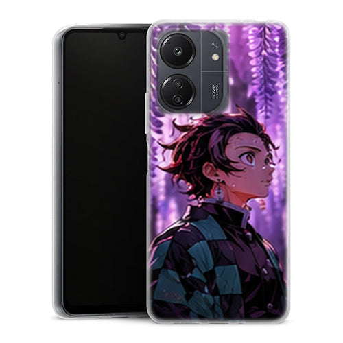 Coque Xiaomi Redmi 13C Tanjiro Kamado Profil Glycines Violettes Demon Slayer - MaCoquePerso