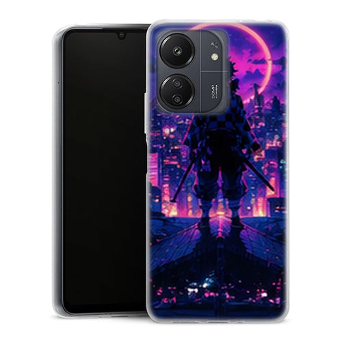 Coque Xiaomi Redmi 13C Tanjiro Kamado Dos Ville Lune Neon Demon Slayer - MaCoquePerso