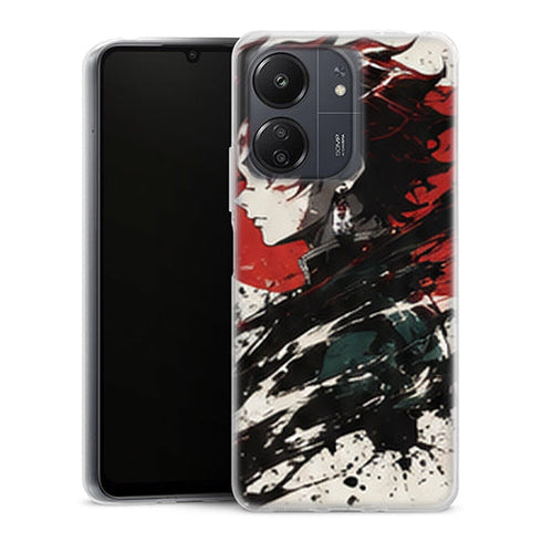 Coque Xiaomi Redmi 13C Tanjiro Kamado Profil Encre Rouge Demon Slayer - MaCoquePerso