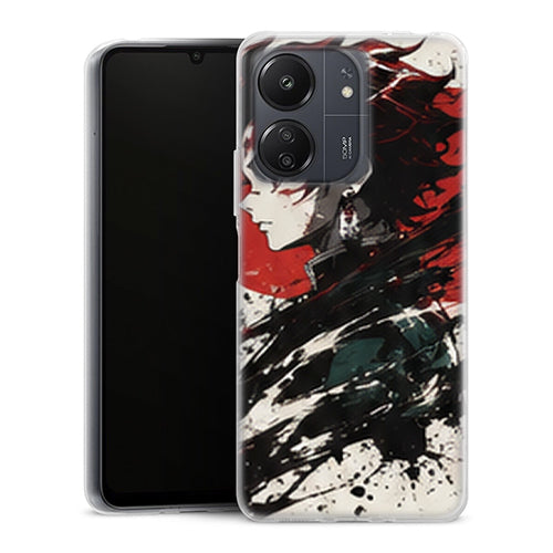 Coque Xiaomi Redmi 13C Tanjiro Kamado Profil Encre Rouge Demon Slayer - MaCoquePerso