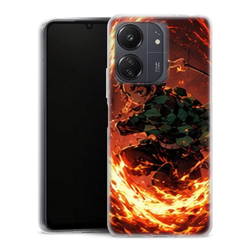 Coque Xiaomi Redmi 13C Tanjiro Kamado Cercle Feu Orange Demon Slayer - MaCoquePerso