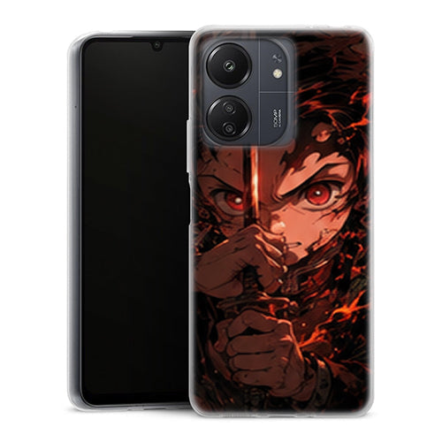 Coque Xiaomi Redmi 13C Tanjiro Kamado Katana Flammes Demon Slayer - MaCoquePerso