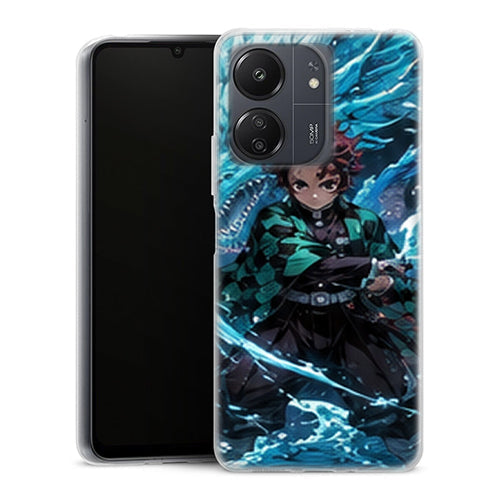 Coque Xiaomi Redmi 13C Tanjiro Kamado Dragon Eau Bleu Demon Slayer - MaCoquePerso
