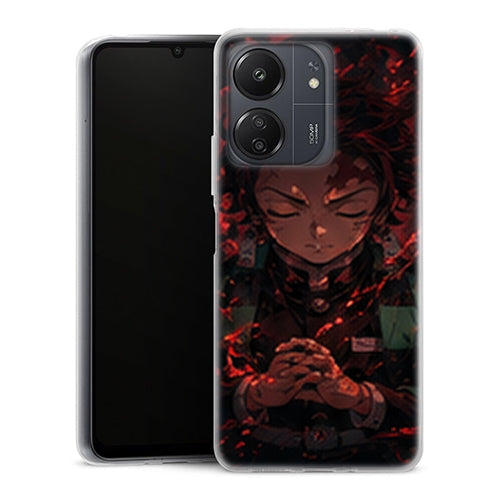 Coque Xiaomi Redmi 13C Tanjiro Kamado Meditation Rouge Noir Demon Slayer - MaCoquePerso