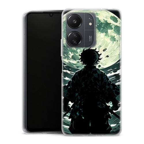 Coque Xiaomi Redmi 13C Tanjiro Kamado Silhouette Pleine Lune Demon Slayer - MaCoquePerso