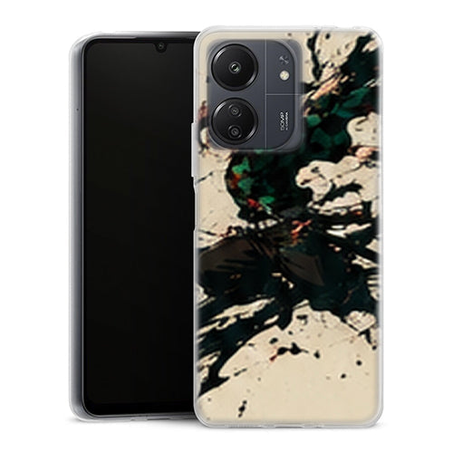 Coque Xiaomi Redmi 13C Tanjiro Kamado Encre Noire Dynamique Demon Slayer - MaCoquePerso