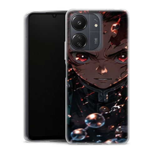 Coque Xiaomi Redmi 13C Tanjiro Kamado Regard Bulles Rouges Demon Slayer - MaCoquePerso