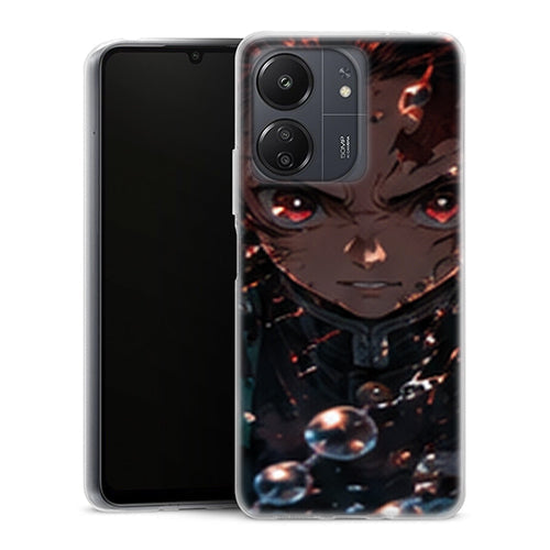 Coque Xiaomi Redmi 13C Tanjiro Kamado Regard Bulles Rouges Demon Slayer - MaCoquePerso