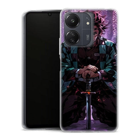 Coque Xiaomi Redmi 13C Tanjiro Kamado Assis Glycines Violettes Demon Slayer - MaCoquePerso
