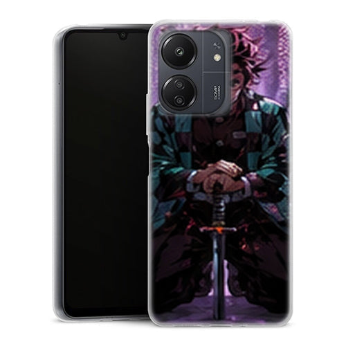 Coque Xiaomi Redmi 13C Tanjiro Kamado Assis Glycines Violettes Demon Slayer - MaCoquePerso