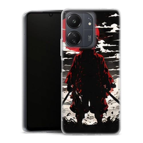 Coque Xiaomi Redmi 13C Tanjiro Kamado Silhouette Soleil Noir Blanc Demon Slayer - MaCoquePerso