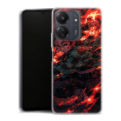 Coque Xiaomi Redmi 13C Tanjiro Kamado Tourbillon Feu Rouge Demon Slayer - MaCoquePerso