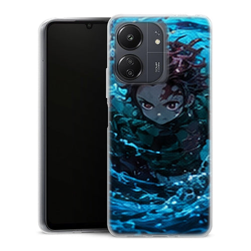 Coque Xiaomi Redmi 13C Tanjiro Kamado Tourbillon Eau Bleue Demon Slayer - MaCoquePerso