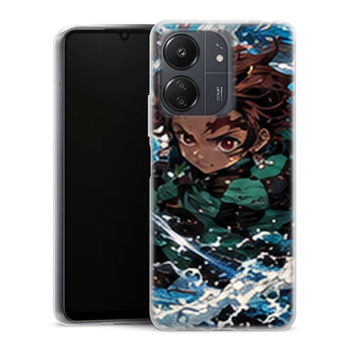 Coque Xiaomi Redmi 13C Tanjiro Kamado Attaque Eau Face Demon Slayer - MaCoquePerso