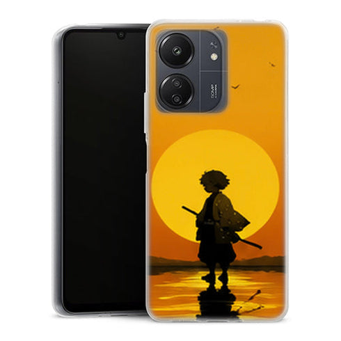 Coque Xiaomi Redmi 13C Zenitsu Agatsuma Silhouette Soleil Jaune Demon Slayer - MaCoquePerso
