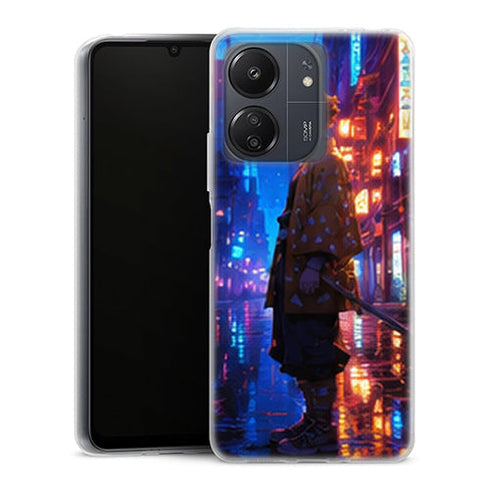 Coque Xiaomi Redmi 13C Zenitsu Agatsuma Ville Neon Pluie Demon Slayer - MaCoquePerso