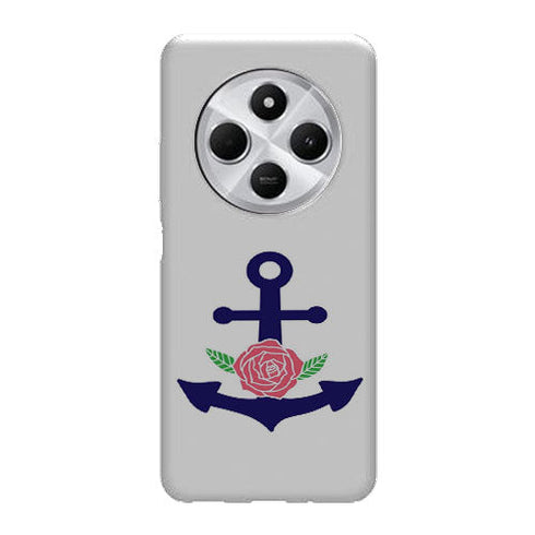 Coque Xiaomi Redmi 14C ancre florale bleu marine et rose | Housse silicone, antichocs, protection optimale - Motif floral