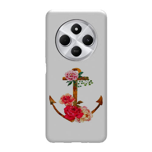 Coque Xiaomi Redmi 14C ancre florale fleurs roses et rouges | Housse silicone, antichocs, protection optimale - Motif floral