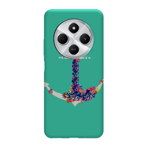 Coque Xiaomi Redmi 14C ancre florale turquoise | Housse silicone, antichocs, protection optimale - Motif floral