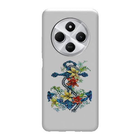 Coque Xiaomi Redmi 14C ancre bleu avec illustration de lis du jour | Housse silicone, antichocs, protection optimale - Motif floral
