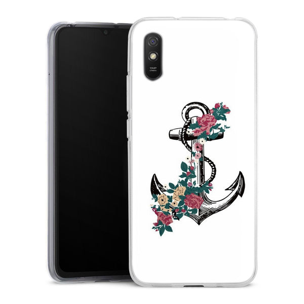 Coque Xiaomi Redmi 9A ancre florale nautique fleurs mignonnes | Housse silicone, antichocs, protection optimale - Motif floral