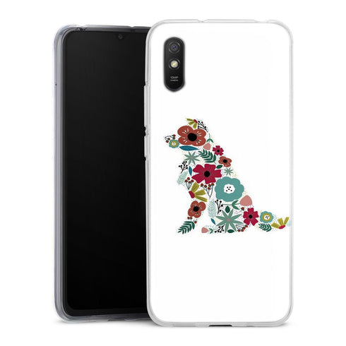 Coque Xiaomi Redmi 9A Border Collie floral | Housse silicone, antichocs, protection optimale - Motif floral et Chien