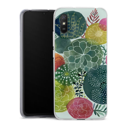 Coque Xiaomi Redmi 9A fleurs de cerisier orientales blanches et rouges | Housse silicone, antichocs, protection optimale - Motif floral Rouge