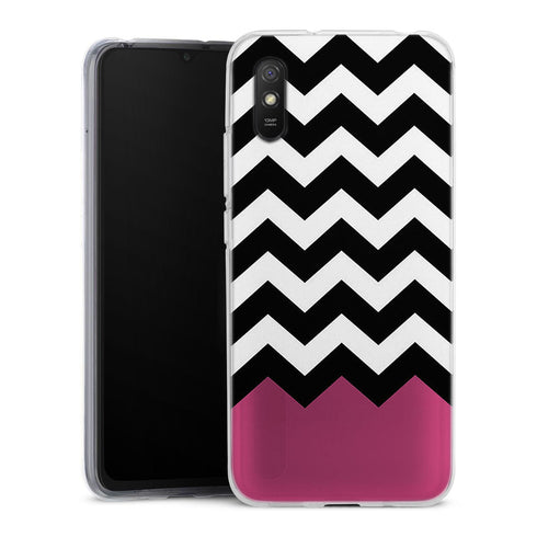 Coque pour Xiaomi Redmi 9A Chevrons Colorés Rose et Noir